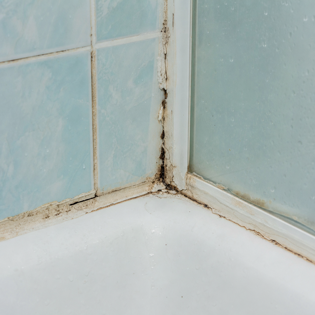 Verschimmelte Silikonfuge vorher – Dusche